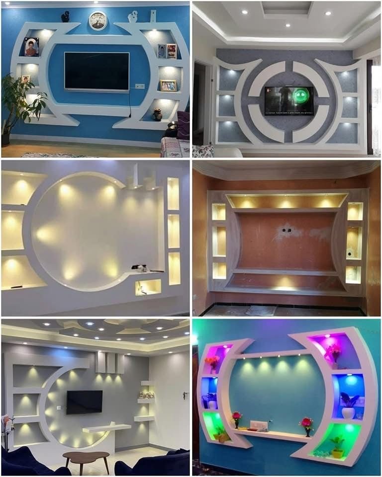 Modern gypsum TV wall design example in a living room